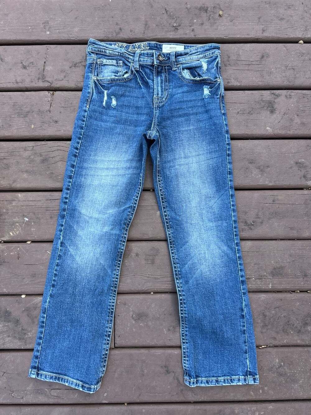 TK Axel Boys Bootcut Distressed Medium Wash Denim Jeans Size 16